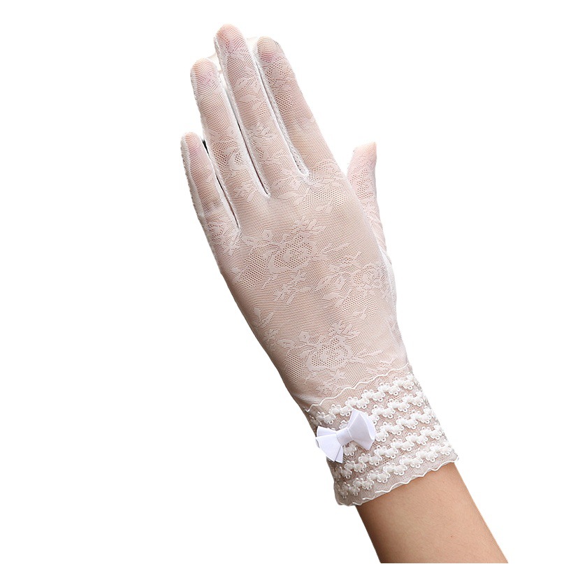 Primavera y verano guantes de protección solar para mujer encaje flor conducción ligera transpirable protección solar al aire libre montar guantes de pantalla táctil
