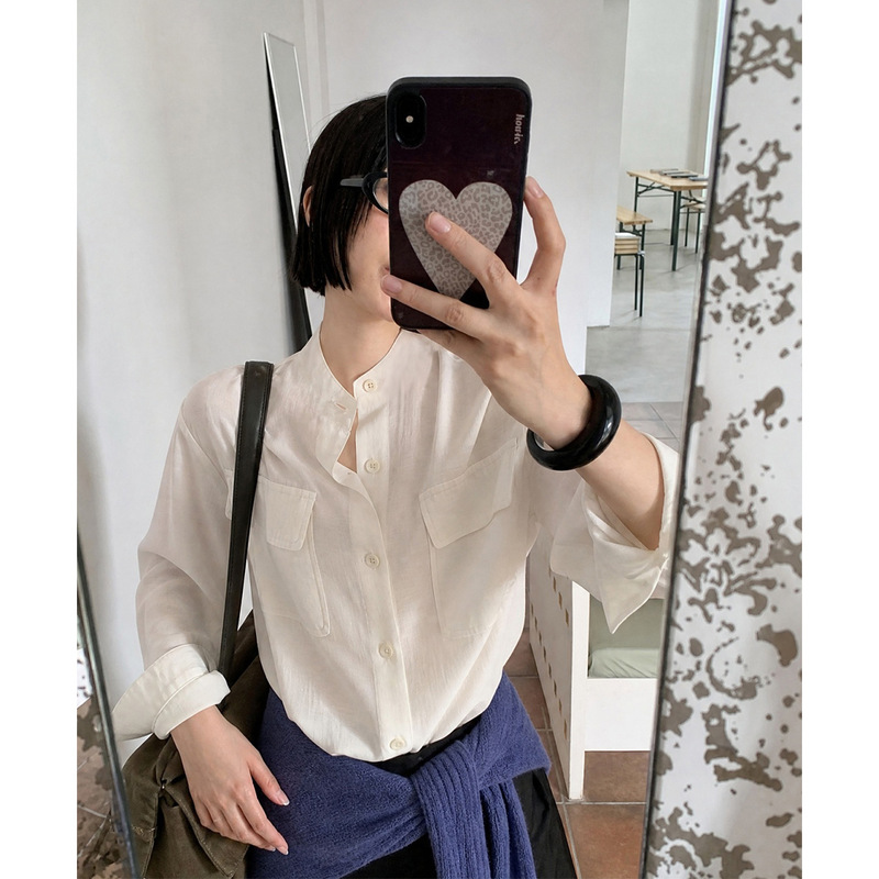 "9.8 New Arrival·New Product 5% off "UNITY MODE Tencel Small Stand Collar Button Shirt for Women 530541 "9.8 New Arrival·New Product 5% off "UNITY MODE Tencel Small Stand Collar Button Shirt for Women 530541