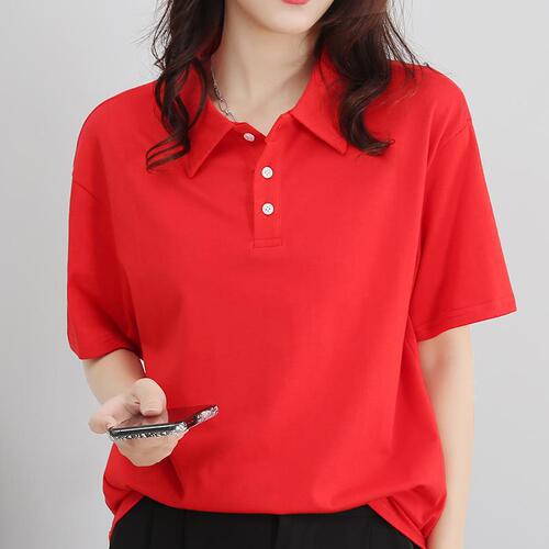Women's Summer 2025 Workwear Loose Cotton Plain Color Elegant Commuting Polo Shirt T-Shirt with Collar
