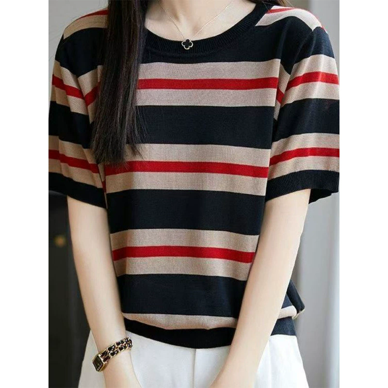 Silk knitted thin summer base short sleeve T-shirt