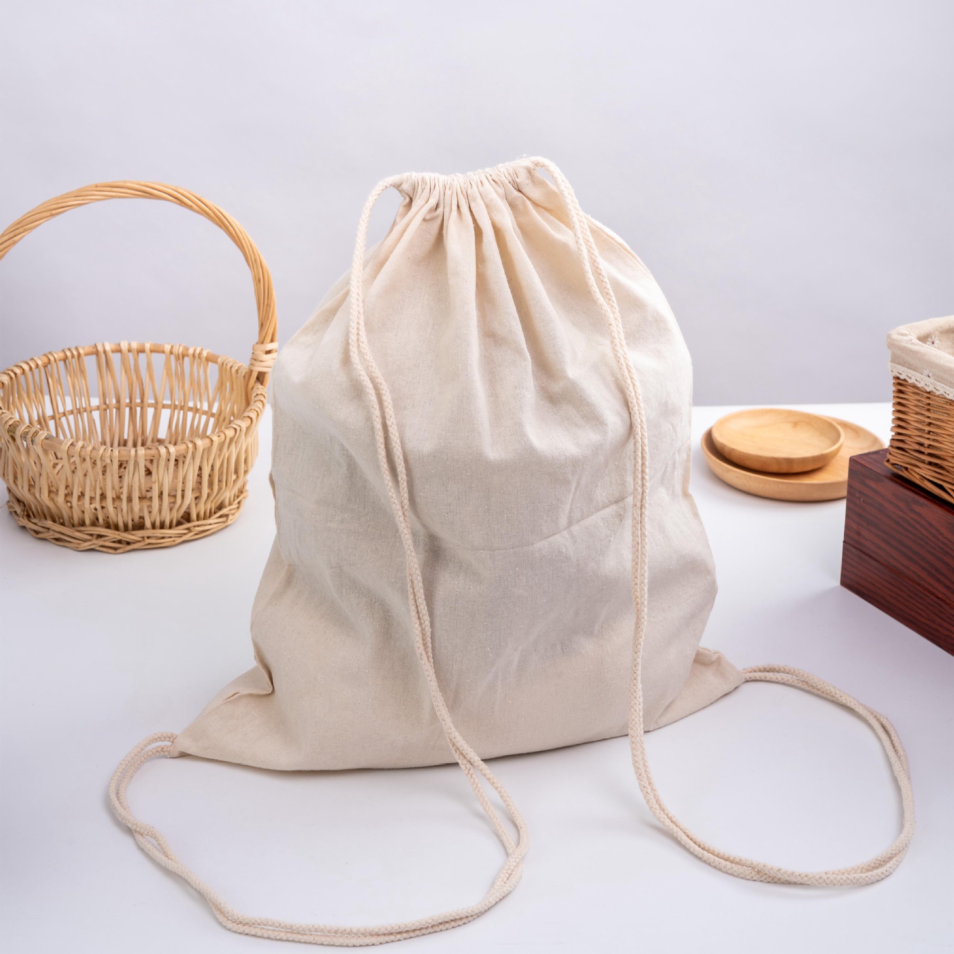 CB003棉布抽绳袋帆布空白背包 跨境出口现货可热转印丝印logo