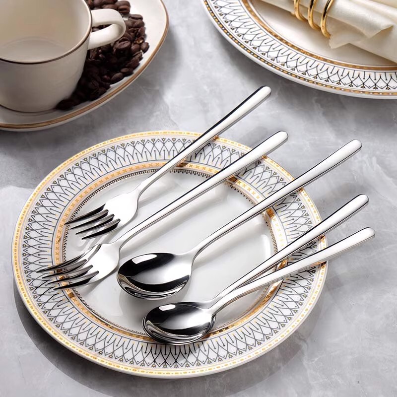 Stainless Steel Korean Spoon and Fork Set for Home Use, Western-Style Fork and Spoon, High-Value Children's Dining Spoon and Soup Spoon Stainless Steel Korean Spoon and Fork Set for Home Use, Western-Style Fork and Spoon, High-Value Children's Dining Spoon and Soup Spoon