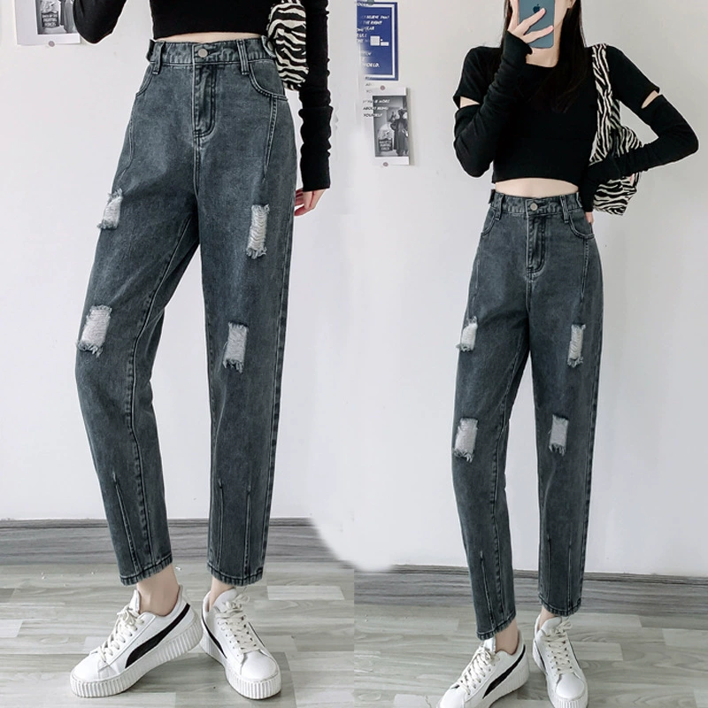 302 Модель 200/300/350 кг джинсы очень большого размера женские рваные брюки гарем брюки больших размеров