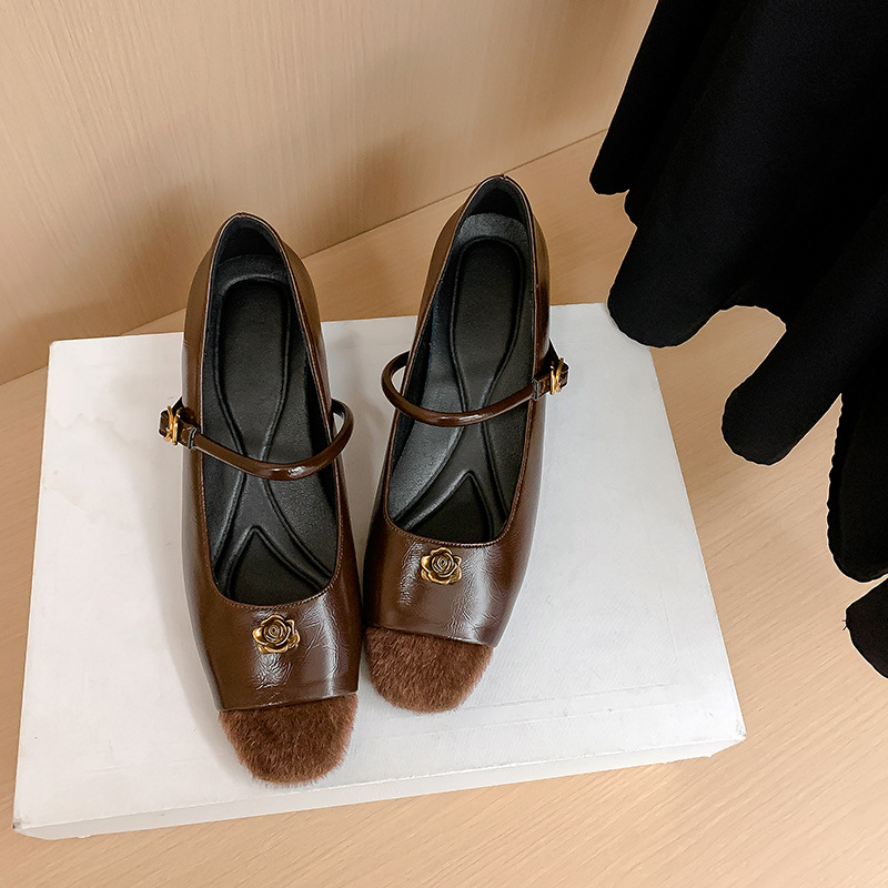 Aumento de altura interior de 5cm zapatos simples pequeños fragrantes camellia marizhen zapatos de mujer con temperamento retro zapatos de noche