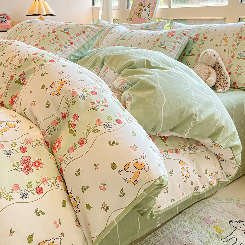 Cama de algodón de cuatro piezas Four Seasons 100 Cotton 2025 nueva ropa de cama sábana edredón dormitorio juego de tres piezas sábana 4