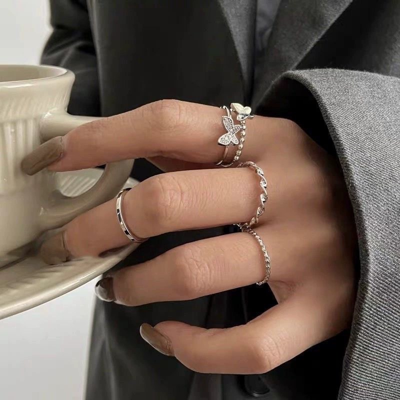 Adjustable ring set, 4-piece minimalist stackable design for index finger, lightweight trendy