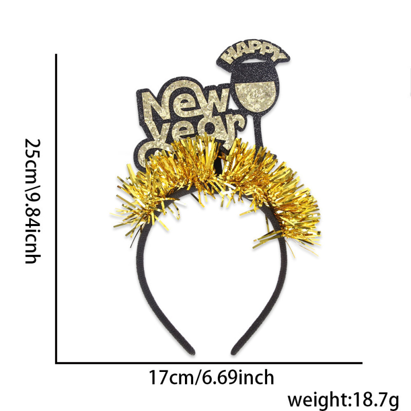 2026 新年スターカラフルなストリップヘッドバンドヘアアクセサリー新年パーティーの装飾ワイングラスレター五芒星ブラックゴールドヘッドバンド|undefined