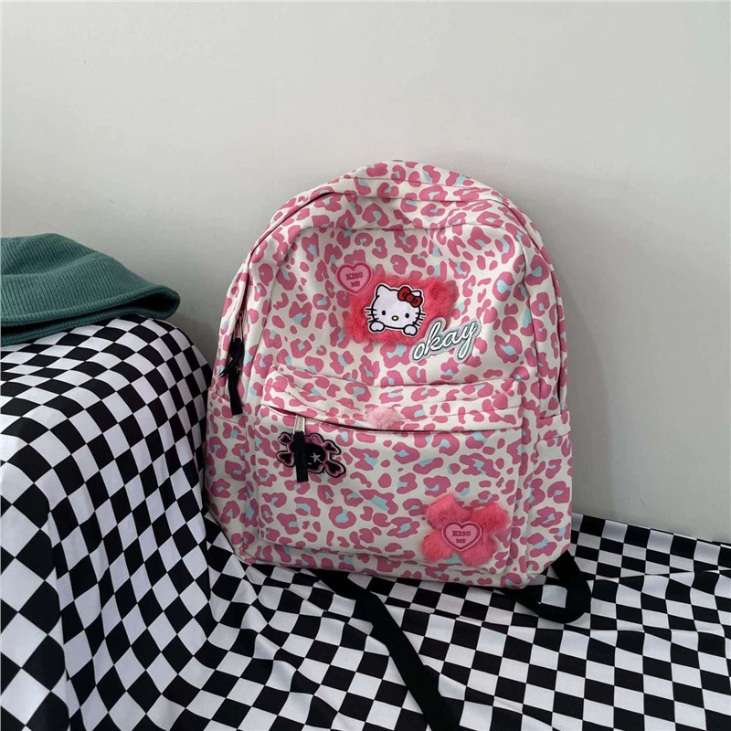 Genuine cute fuchsia backpack, cartoon school bag with zipper for leisure, 2 carat