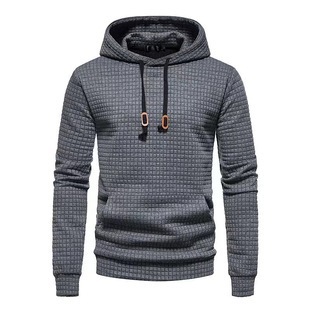 2024 Autumn/Winter Classic Men's Sweatshirt Casual Large Pocket Pullover Small Check Jacquard Solid Color Hooded Sweatshirt for Men
