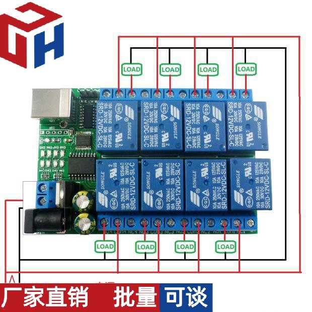 多功能USB控制器8通道UART串口继电器PLC马达LED电脑远程控制模块