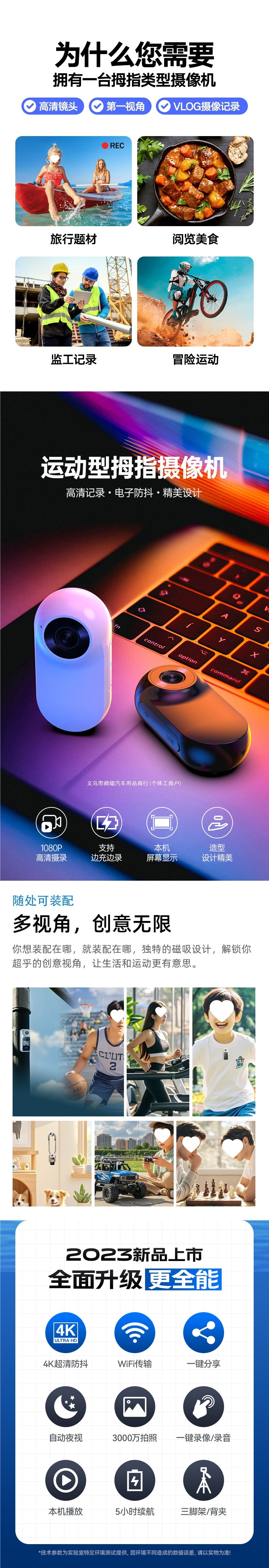 Yinshidun 360 sports panoramic camera, chest-mounted motorcycle dashcam, thumb pocket camera
