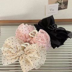 法式波点蝴蝶结抓夹女高级感鲨鱼夹后脑勺盘发卡丸子头饰2025新款