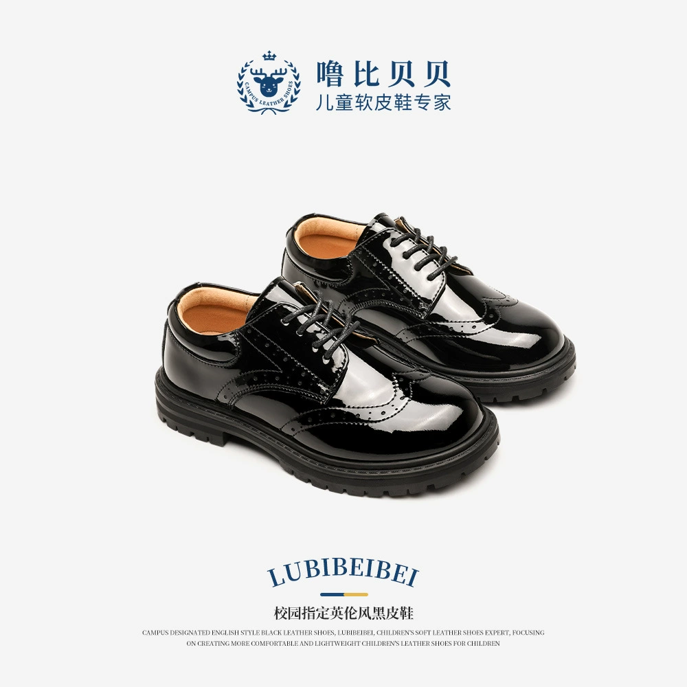 Новая Кожаная обувь Gulbi Beibei для мальчиков, черная обувь для учащихся средней школы, детская обувь из натуральной кожи