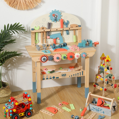 Children's wooden multi-functional simulation repair screw and nut disassembly and assembly tool table play house early education educational toy