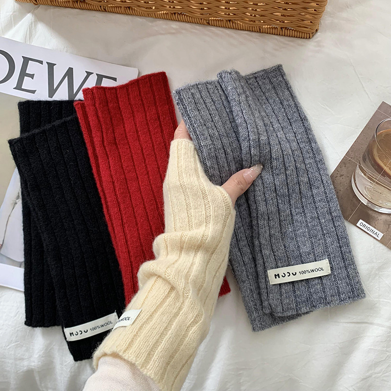 Guantes de lana de punto de invierno nuevo estilo coreano grueso caliente anticongelante manguera de color sólido guantes de medio dedo de moda universal