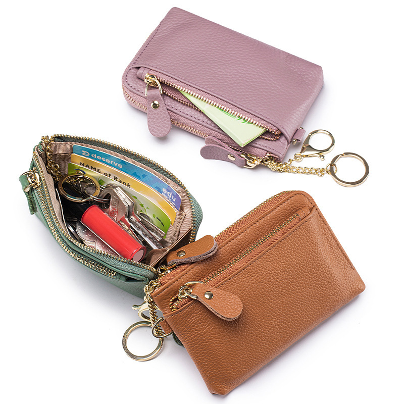 Genuine Leather Women's Wallet Women's High-end Cross-border Coin Purse Cowhide Zipper Coin Bag Key Wrist Strap Keychain