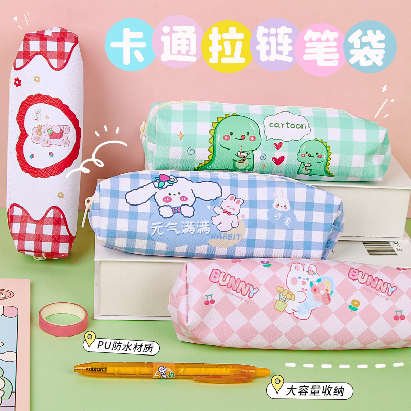 Nuevo caso de lápiz de dibujos animados pu lindo estudiante de la escuela primaria ins gran capacidad chica papelería bolsa caja de lápiz de alto aspecto al por mayor