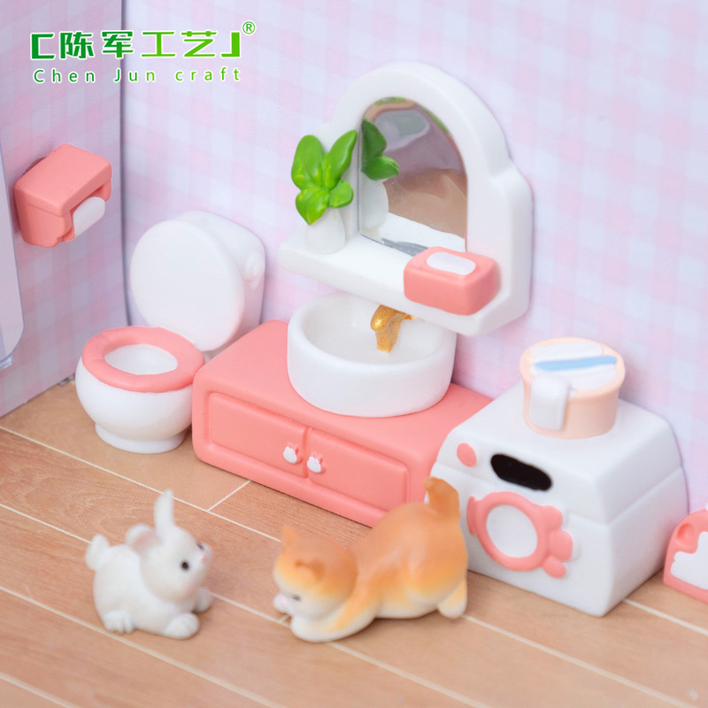Micro Landscape Creative Cute Pink Bathroom Doll House Furniture Supplies DIY Decorations Accessories Mini Ornaments