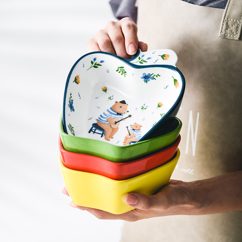 Apple Salad Bowl Fruit Ceramic Creative Shape Scandinavian Japanese Style Popular Dormitory Student Girl Home Bowl White Porcelain