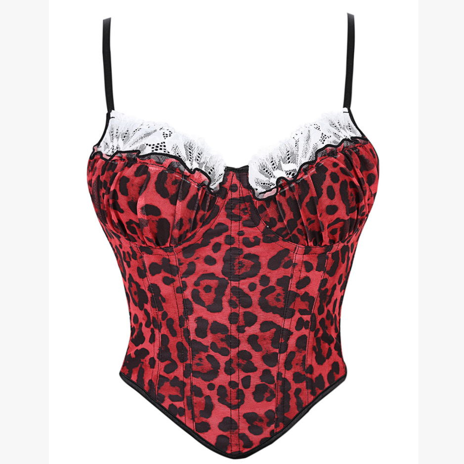 Nueva moda leopardo cremallera lateral cinturón de taza de hombro cinturón de hueso de pescado corsé damas comercio exterior transfronterizo