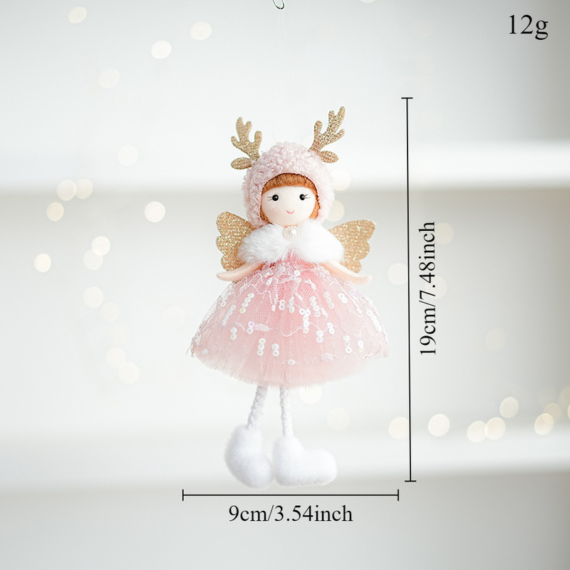 クリスマスの天使の人形のペンダントクリスマスツリーの装飾のぬいぐるみの角のピンクの女の子のペンダントの新年の装飾用品|undefined
