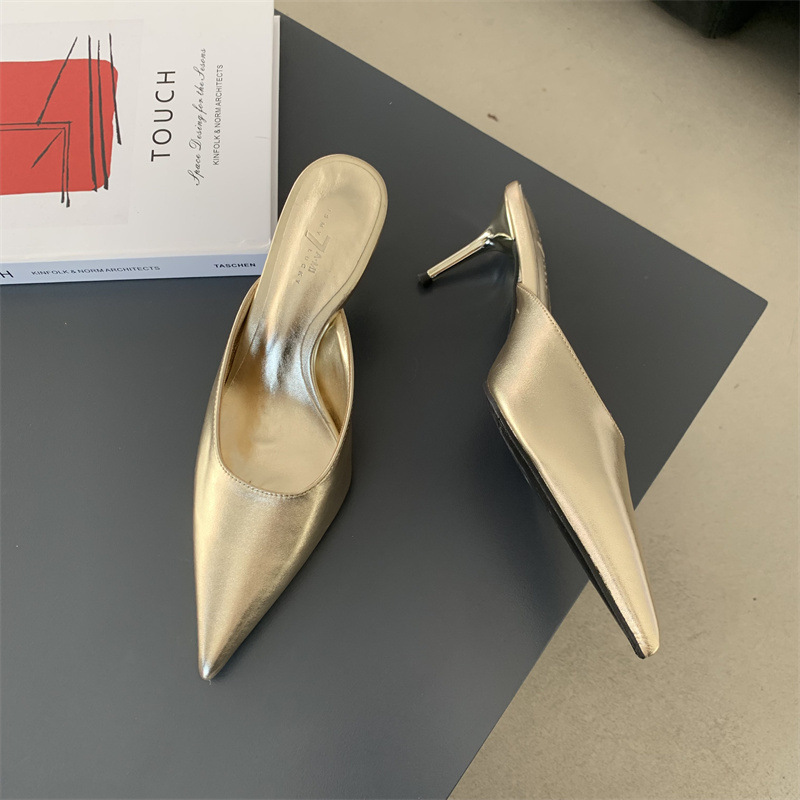 Design francese con tacco alto, mezze pantofole Baotou, scarpe da donna per abbigliamento esterno, tacchi a spillo a punta, scarpe singole a mezza tazza primaverili ed estive_voghion.com