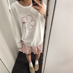 白色薄款防晒罩衫长袖t恤女夏季微透印花宽松慵懒风防紫外线上衣