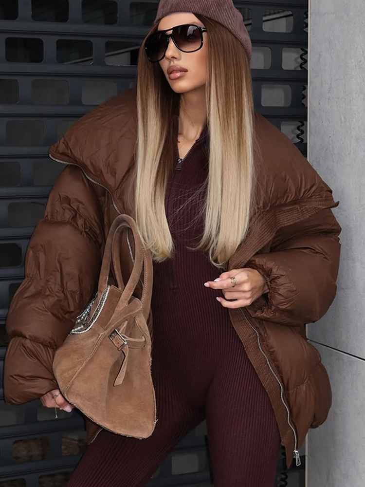 Moda retro temperamento relajado caliente versátil cuello vertical abrigo de algodón de manga larga otoño / invierno 2025 nuevo estilo de estilo europeo y americano image 6
