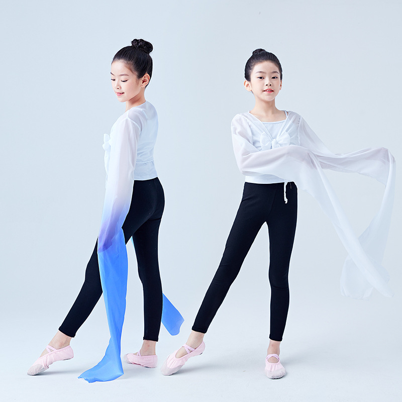 Degradado de color danza clásica Ópera de Pekín danza Xizanga práctica de baile infantil manga de agua superior panghong danza rendimiento swing manga