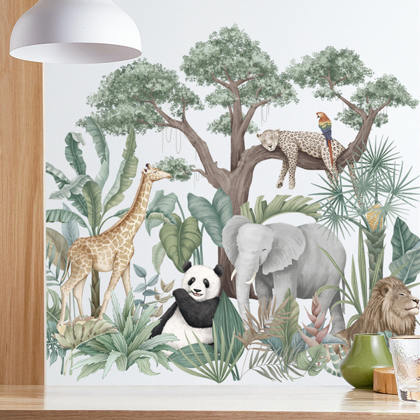 Forest animal elephant panda wall stickers living room bedroom…