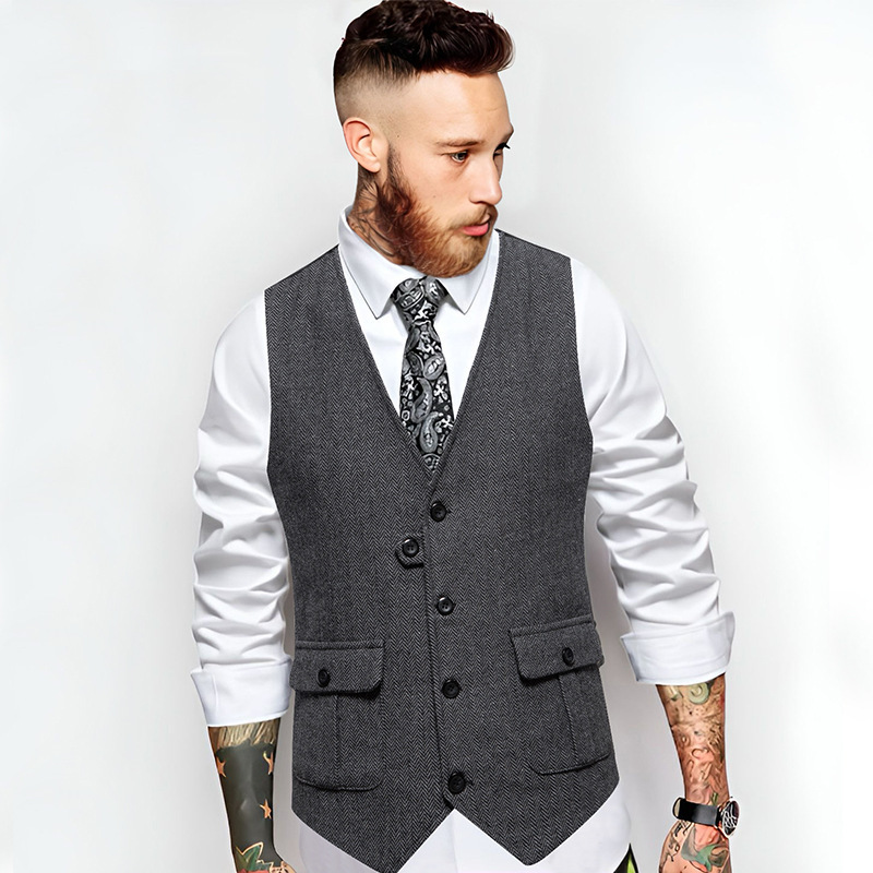 26 Cross-Border Men's Vests Amazon Men's Herringbone Tweed Suit Vest Retro V-Neck Vest 26 Cross-Border Men's Vests Amazon Men's Herringbone Tweed Suit Vest Retro V-Neck Vest
