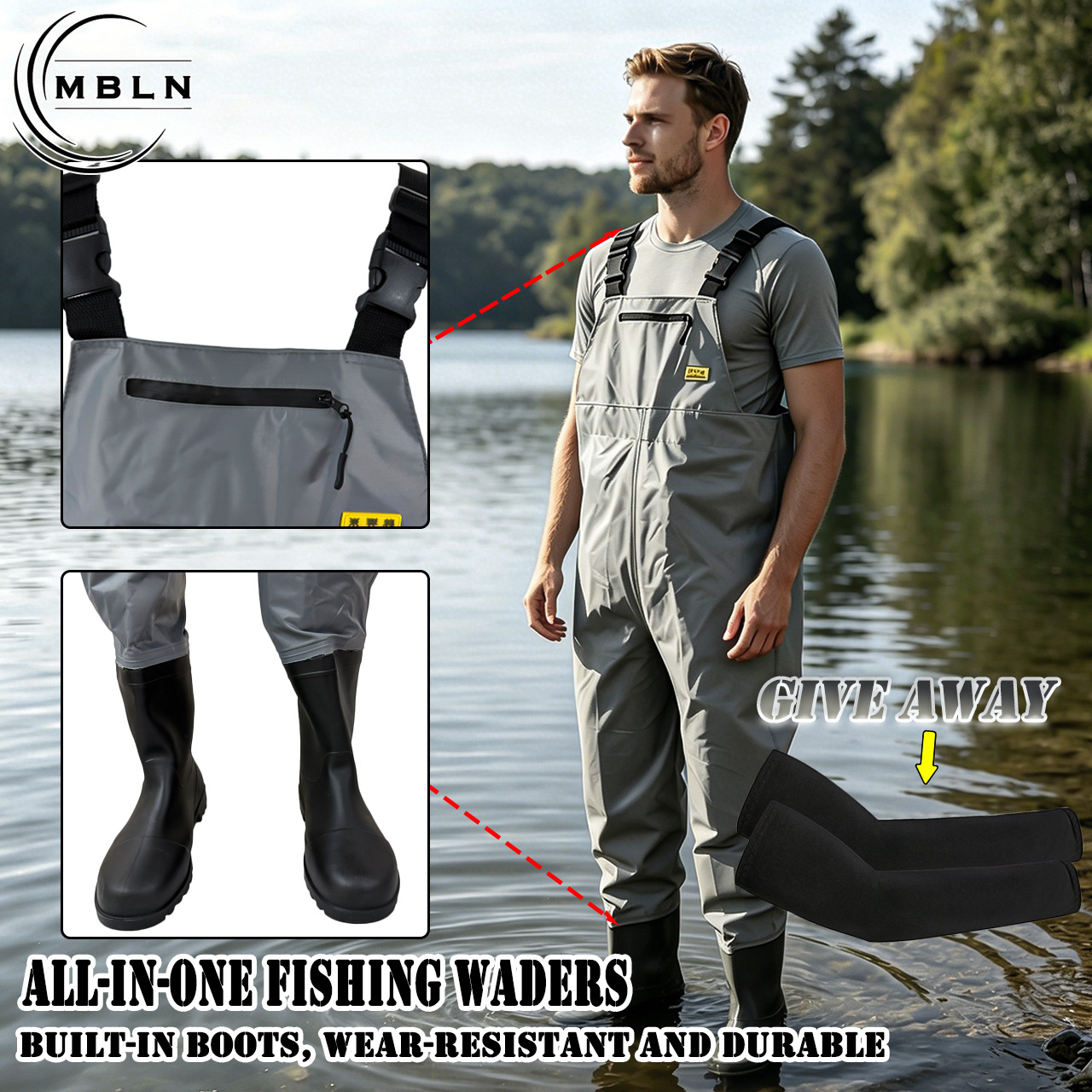 Fishing wading pants paired with ice sleeve set, breathable wading pants, made of nylon material, thickened and wear-resistant