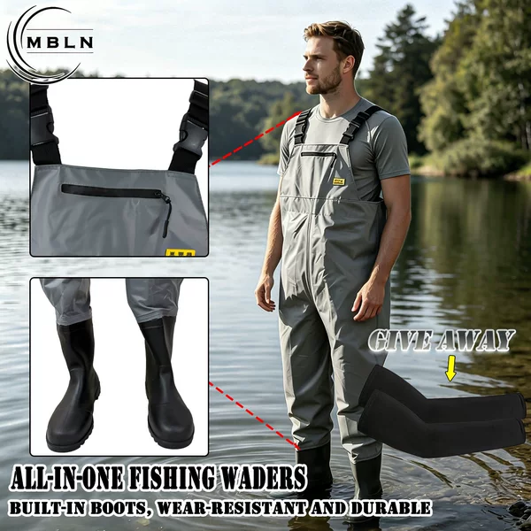 Fishing wading pants paired with ice sleeve set, breathable wading pants, made of nylon material, thickened and wear-resistant