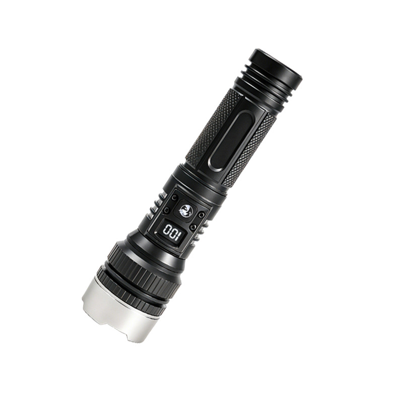 Nueva linterna súper brillante y brillante transfronteriza zoom LED láser blanco linterna portátil de emergencia de carga de pantalla eléctrica doméstica