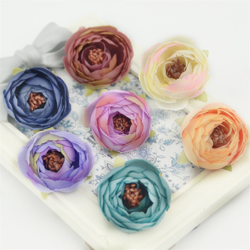 A 4cm Artificial Tea Bud Artificial Flower Fake Flower Wedding Decoration Corsage Wrist Flower Sugar Box Handmade DIY Hairpin Flower Accessory