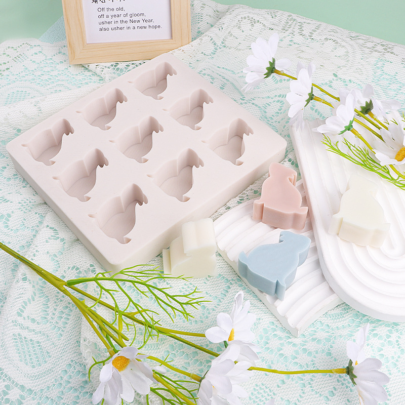Flip 9 incluso dibujos animados conejo molde de silicona pastel de luna animal molde de yeso molde de yeso de banano