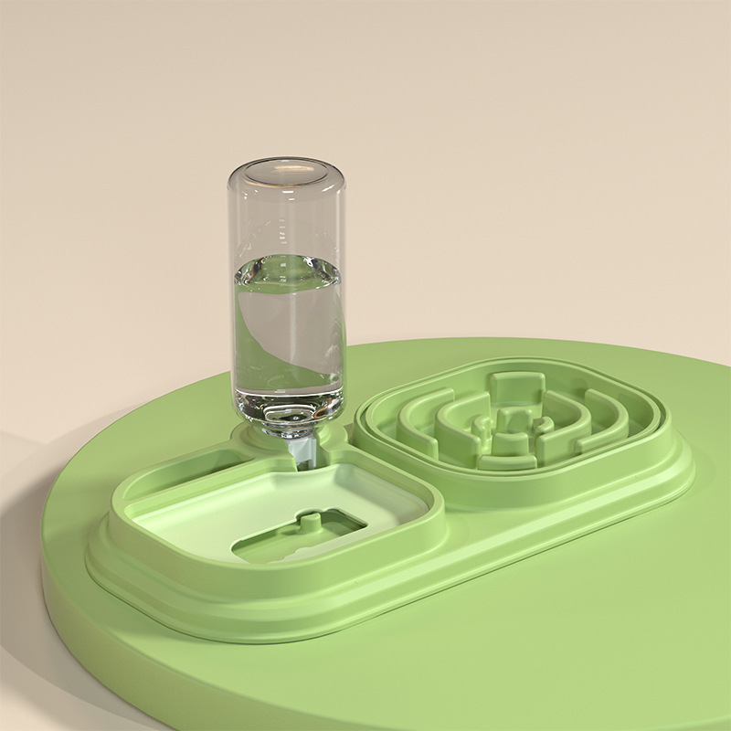 Cuenco de cerámica para gatos Cuenco para perros de acero inoxidable para proteger la columna cervical, boca oblicua, tazón doble, bebedero automático de comida lenta, tazón para mascotas tres en uno