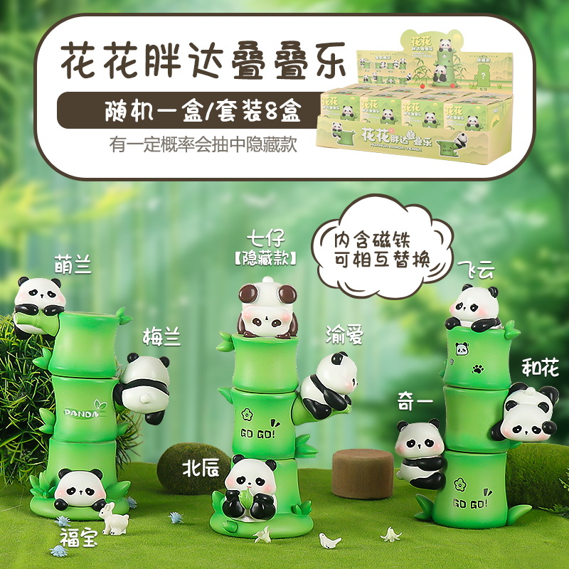 花花熊猫盲盒摆件原创解压公仔家居装饰品周边创意小熊猫盲盒