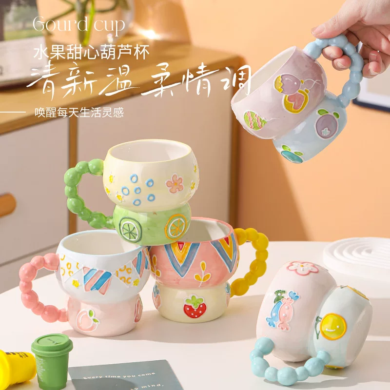 Ceramic capacious cute creative cartoon tea cup, hand painting