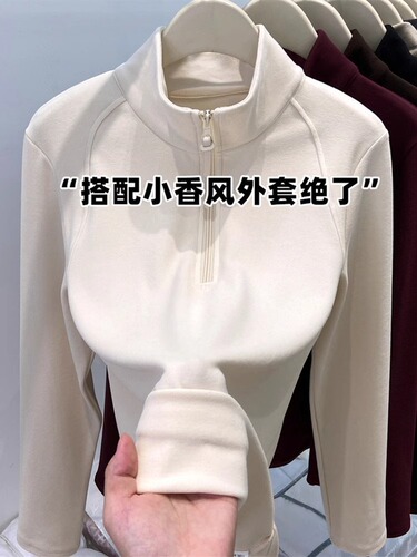 Women's Semi-Zip Turtleneck Double-Faced Fleece Long-Sleeve Sweatshirt for Autumn/Winter, Thick Base Layer Top for Layering or Wearing Alone