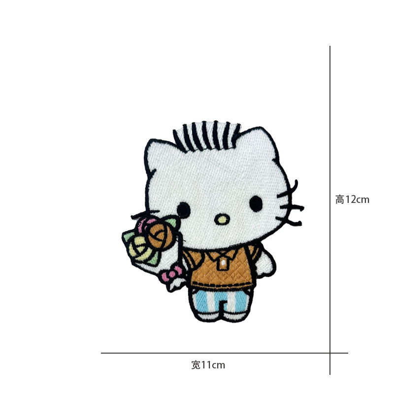 Cartoon al por mayor bordado por computadora kt pegatinas de tela de gato Sanliogou diy pegatinas de parche tejido cesta de ropa adorno accesorios pegatinas