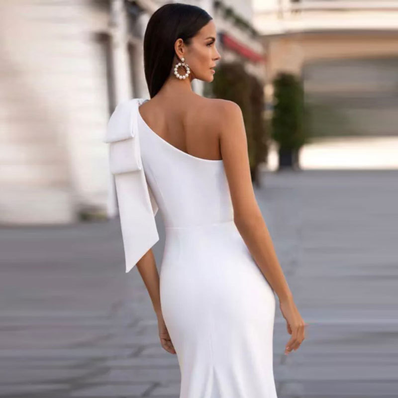 El Comercio exterior europeo y americano Amazon AliExpress desea nueva cola de pescado elegante vestido de novia sexy adelgazamiento largo vestido de un solo hombro image 2