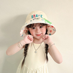 Summer New Cartoon Hat for Babies 3-8 Years Old, Children Printed Dinosaur Fisherman Sun Hat Sun Protection Hat