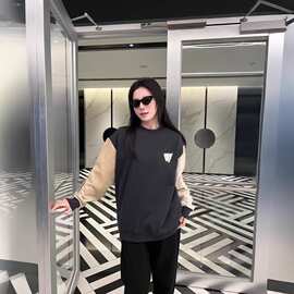 正确版本现货高品质F家25新款倒三角趣味印花拼接情侣款棉质卫衣
