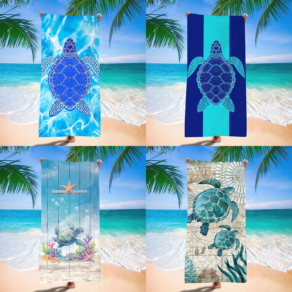 外贸爆款海洋海龟图案沙滩巾超细纤维吸水浴巾速干双面绒沙滩毯定