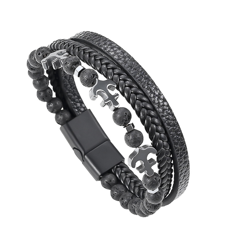 Pu Leather, Zinc alloy Material Retro Punk Solid Color Pu Leather Zinc Alloy Plating Men's Bracelets Men Cord & Leather Bracelets