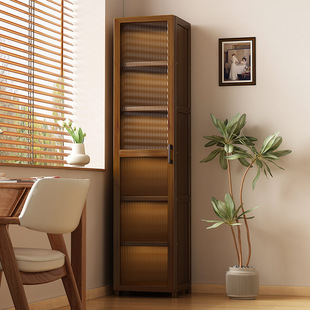 Solid Wood Corner Bookshelf Floor-Standing Storage Rack Narrow Gap Cabinet Kidsren's Home Storage Cabinet Living Room with Glass Door Book S^