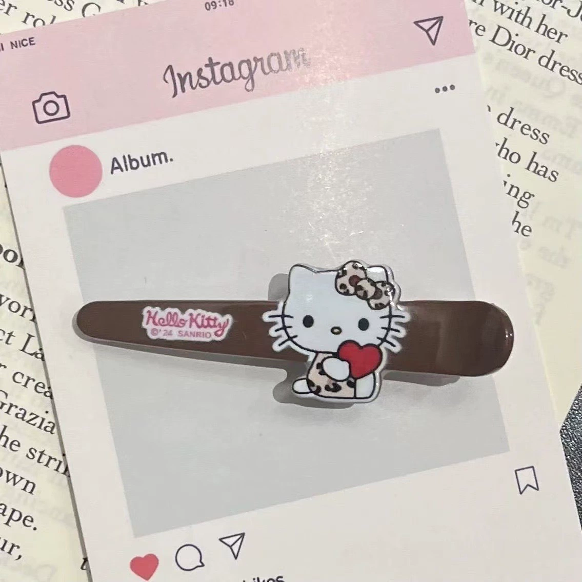 Заколка для волос Sanrio Hello Kitty акриловая, 8 см, леопардовый принт