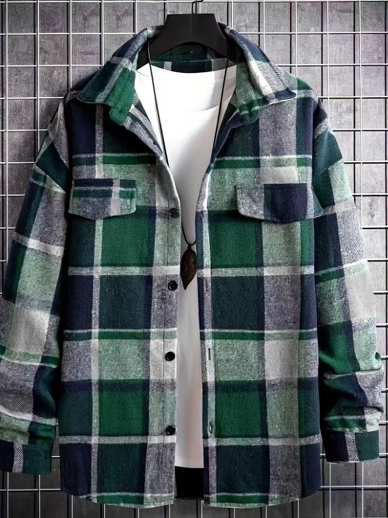 Amazon Europa y los Estados Unidos transfronterizos TEMU elegantes cuello cuadrado camisa de hombre retro molido casual chaqueta de manga larga hombre