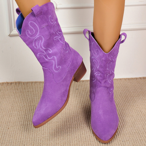 2025 cross-border foreign trade new popular knight boots pointed thick heels women's new all-matching foot, western cowboy style